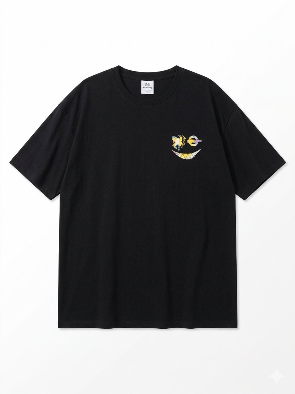 Manfinity 6XL Black Short-Sleeve Tee with Small Colorful Chest Graphic